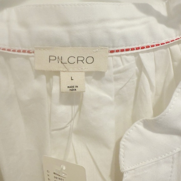 PILCRO ANTHROPOLOGIE The Tatum Flutter Sleeve Henley Blouse White Poplin NWT - Picture 8 of 10